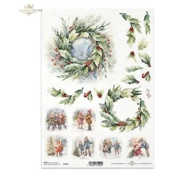 Umělecký papír Rýžový papír A4- R2437 Vánoční věnec