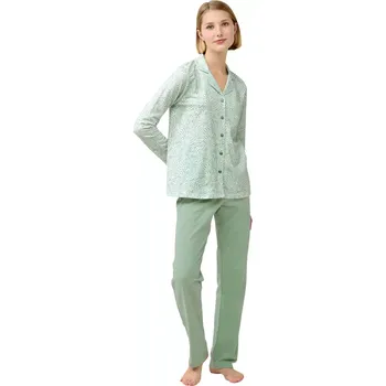 Dámské pyžamo Dámské bavlněné pyžamo s geometrickým vzorem se zapínáním na knoflíky Vamp 23262 green frosty velikost L