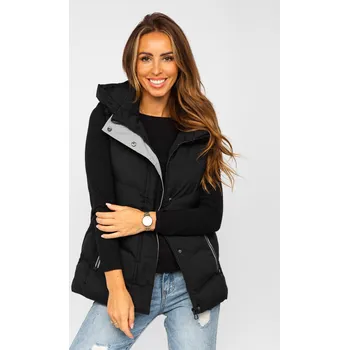 Dámská vesta Černá dámská dlouhá prošívaná vesta s kapucí Bolf 7051 - 2XL