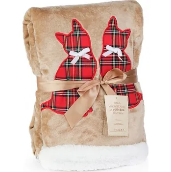 Dětská deka Podpěrová s.r.o. Menší deka s beránkem béžová VÝŠIVKA KOČKY 100x150 cm