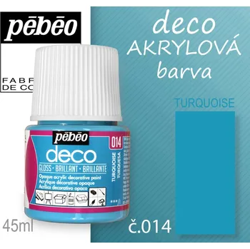 Vodová barva Barva AKRYLOVÁ lesk Pébeo DECO. Odstín č.014 TURQUOISE. Balení 45 ml.