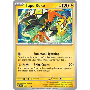 Karetní hra Tapu Koko 065/191 - Surging Sparks Typ karty: Reverse Holo