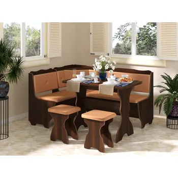 jídelní souprava Rohová lavice FARAON Barva: wenge, Materiál: koženka - šedá