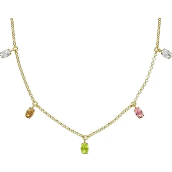 Náhrdelník Victoria Cruz A4502-MDG - stříbrný náhrdelník s barevnými kameny - pozlacený