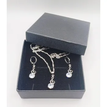 Hudebniny Set náhrdelník a náušnice - houslový klíč stříbrná barva v dárkové krabičce