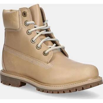 Dámská zimní obuv Kožené workery Timberland Premium 6 Inch Lace Up Waterproof dámské, béžová barva, na plochém podpatku, TB0A2HR8EN21 80X, EUR 37