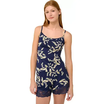 Dámská noční košile Dámská košilka s úzkými ramínky a vzorem listů Vamp 22822 blue cavern velikost M