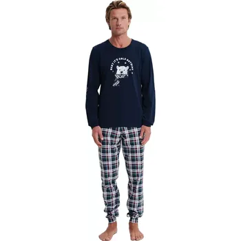 Pánská móda Pyžamo s dlouhým rukávem a károvanými kalhotami Vamp 19706 velikost XXL