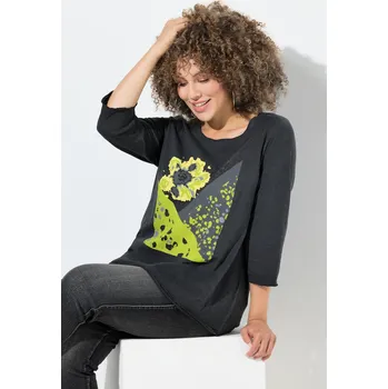 Dámské tričko Ulla Popken, Plus size Tričko, pačvork potisk, kulatý výstřih, 3/4 rukávy, rolovací okraje pro plnoštíhlé nadměrná velikost, 830562100-1130, černý, 50/52, Nadměrné velikosti, Plus size oblečení, Oblečení pro boubelky, Oblečení pro baculky, Oblečení pro pl