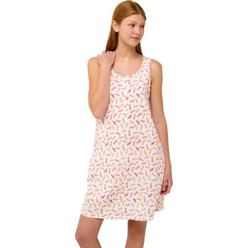 Dámská noční košile Bavlněná letní noční košile na ramínka s knoflíkovou légou 22274 pink sea velikost L