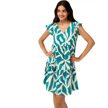 Dámské šaty Letní šaty Vamp z popelínu s potiskem smaragdových listů 22442 green bayou velikost S