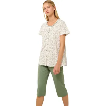 Dámské pyžamo Dámské bavlněné pyžamo s knoflíky Vamp 22245 green oil velikost L