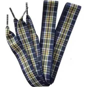 Tkaničky do bot Široké kostkované tkaničky do bot, jeden pár - Modro béžové, 120 cm