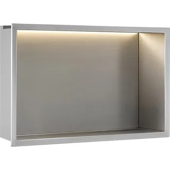 Rea Rea, LED polička na zapuštění 45x30x10 cm, 12W, 3000K, broušená ocel, REA-08547