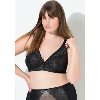 Podprsenka Ulla Popken, Plus size Odlehčující podprsenka, metalický efekt, bez kostic, košíčky C-H pro plnoštíhlé nadměrná velikost, 843413100-1115, černý, 110F, Nadměrné velikosti, Plus size oblečení, Oblečení pro boubelky, Oblečení pro baculky, Oblečení pro plnošt