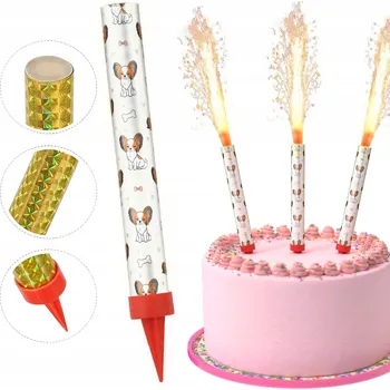 Dortová svíčka SVÍČKA DORTOVÁ FONTÁNA PRSKAVKA NA DORT PRO PSA - PAPILLON 12 cm