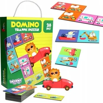 LOGICKÁ SKLÁDAČKA VZDĚLÁVACÍ HRA ZVÍŘATA PUZZLE DOMINO MONTESSORI WOOPIE