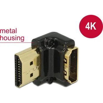 Video kabel Delock Adaptér High Speed HDMI s Ethernetem – HDMI-A samice > HDMI-A samec 4K 90° pravoúhlý dolů černý