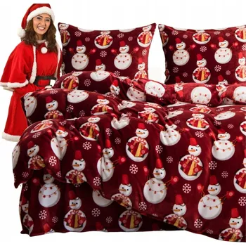 Povlečení Povlečení 160x200 Plyšové Sada 3 Díly Vánoční Sněhulák Hřejivé a Teplé