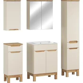 Koupelnový nábytek Koupelnová sestava Bali Lava se zápustným umyvadlem, skříňkami a zrcadlem 60 cm kašmírová/dub wotan