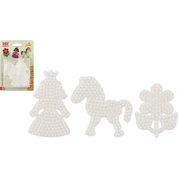 Dětské navlékací korálky Podložka na zažehlovací korálky - kytička,koník, princezna plast 3ks na kartě 12x18x3cm