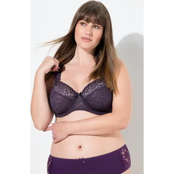 Podprsenka Ulla Popken, Plus size Podprsenka s kosticemi, květovaná krajka, plná krajka, košíčky C-E pro plnoštíhlé nadměrná velikost, 727062846-1084, nachový, 105C, Nadměrné velikosti, Plus size oblečení, Oblečení pro boubelky, Oblečení pro baculky, Oblečení pro pl