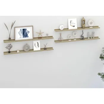 police Nástěnné police, 4 ks, bílá a dub sonoma, 100x9x3 cm