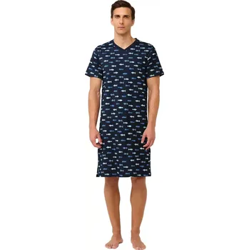 Pánská noční košile Bavlněná pánská noční košile Vamp s potiskem ryb 22643 blue velikost M