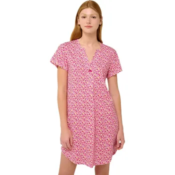 Dámská noční košile Bavlněná letní noční košile s výstřihem do V Vamp 22284 pink blossom velikost S