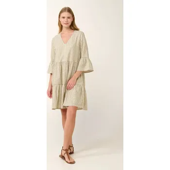 Dámské šaty Pruhované letní šaty Vamp s rozšířenými rukávy 22858 green oil velikost L