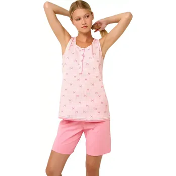 Dámská noční košile Bavlněné dámské pyžamo s knoflíkovou légou Vamp 22263 pink sea velikost S