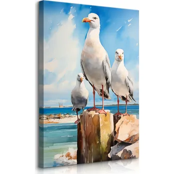 Obraz OBRAZ NA PLÁTNĚ DO OBÝVÁKU JÍDELNY ABSTRAKCE RACEK PTÁCI MOŘE PLÁŽ 70x100