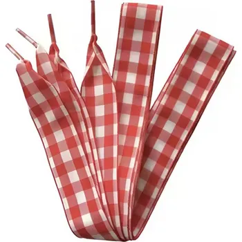 Tkaničky do bot Široké kostkované tkaničky do bot, jeden pár - Červeno bílé, 120 cm