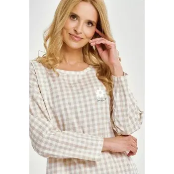 Dámská noční košile Taro, dámská noční košile 3437-Vera, dlouhý rukáv, béžová, vel. M
