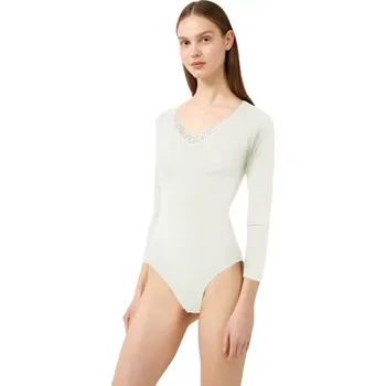 Dámská móda Dámské body Vamp s dlouhými rukávy 21807 smetanové velikost XL