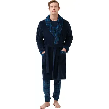 Pánský župan Vamp modrý župan s klopou ze skotského tartanu 21629 velikost M