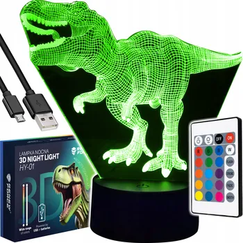 Lampička DINOSAURUS 3D Noční Lampa DINO TREX LED RGB barvy dálkové ovládání