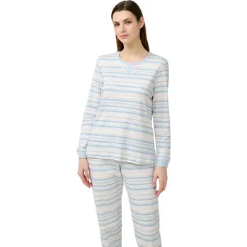 Dámské pyžamo Dámské bavlněné pyžamo s pastelovým vzorem a manžetami Vamp 23304 blue cloud velikost M