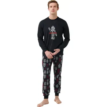 Pánské pyžamo Pánské pyžamo Vamp s potiskem robotů 21670 velikost L