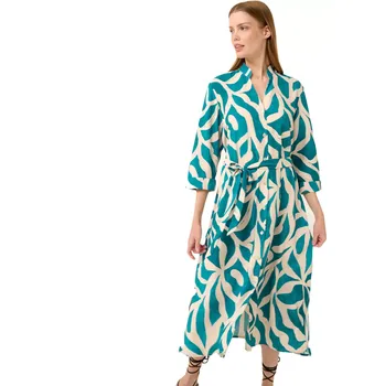 Dámské oblečení Letní šaty Vamp z popelínu s potiskem smaragdových listů 22440 green bayou velikost XL
