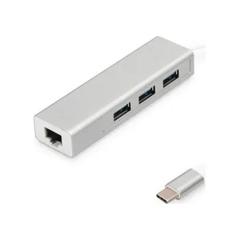 USB hub DIGITUS USB-C 3-portový hub s gigabitovým ethernetem
