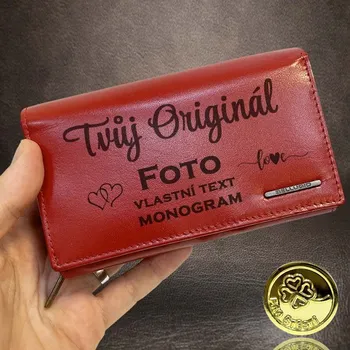 Peněženka Dámská červená kožená peněženka BELLUGIO s vlastním textem a monogramem Vyberte variantu: + MONOGRAM | zdarma | + Akce - zlatá mince Pro štěstí ZDARMA