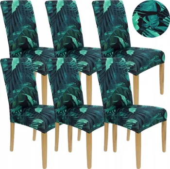 Potah na židli SADA 6 KS. ELASTICKÝ POTAH NA ŽIDLI VZOR LISTY [21CY-6 KS]
