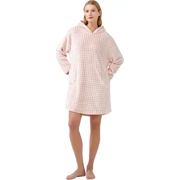 Dámská móda Hřejivé Vamp dámské šaty s kapucí 21423 pink peach velikost S