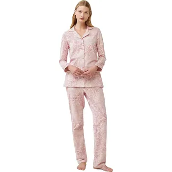 Dámská móda Klasické růžové pyžamo Vamp s potiskem na knoflíky 21392 velikost L