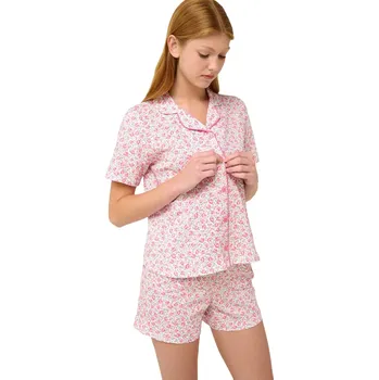 Dámské pyžamo Bavlněné dámské pyžamo s knoflíky Vamp 22253 pink dove velikost S