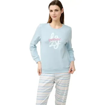 Dámské pyžamo Dámské bavlněné pyžamo s manžetami a pastelovým vzorem Vamp 23302 blue cloud velikost M