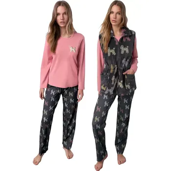 Dámská móda Dámský set pyžama a vesty s potiskem pejsků velikost M