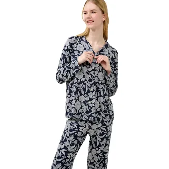 Dámské pyžamo Dámské pyžamo z mikromodalu s květinovým vzorem a knoflíky Vamp 23063 blue blazer velikost XL