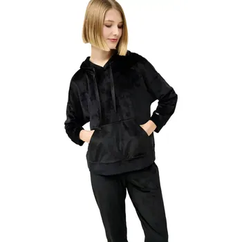 Dámské pyžamo Dámská sametová souprava s kapucí a klokaní kapsou Vamp 23083 černá velikost M